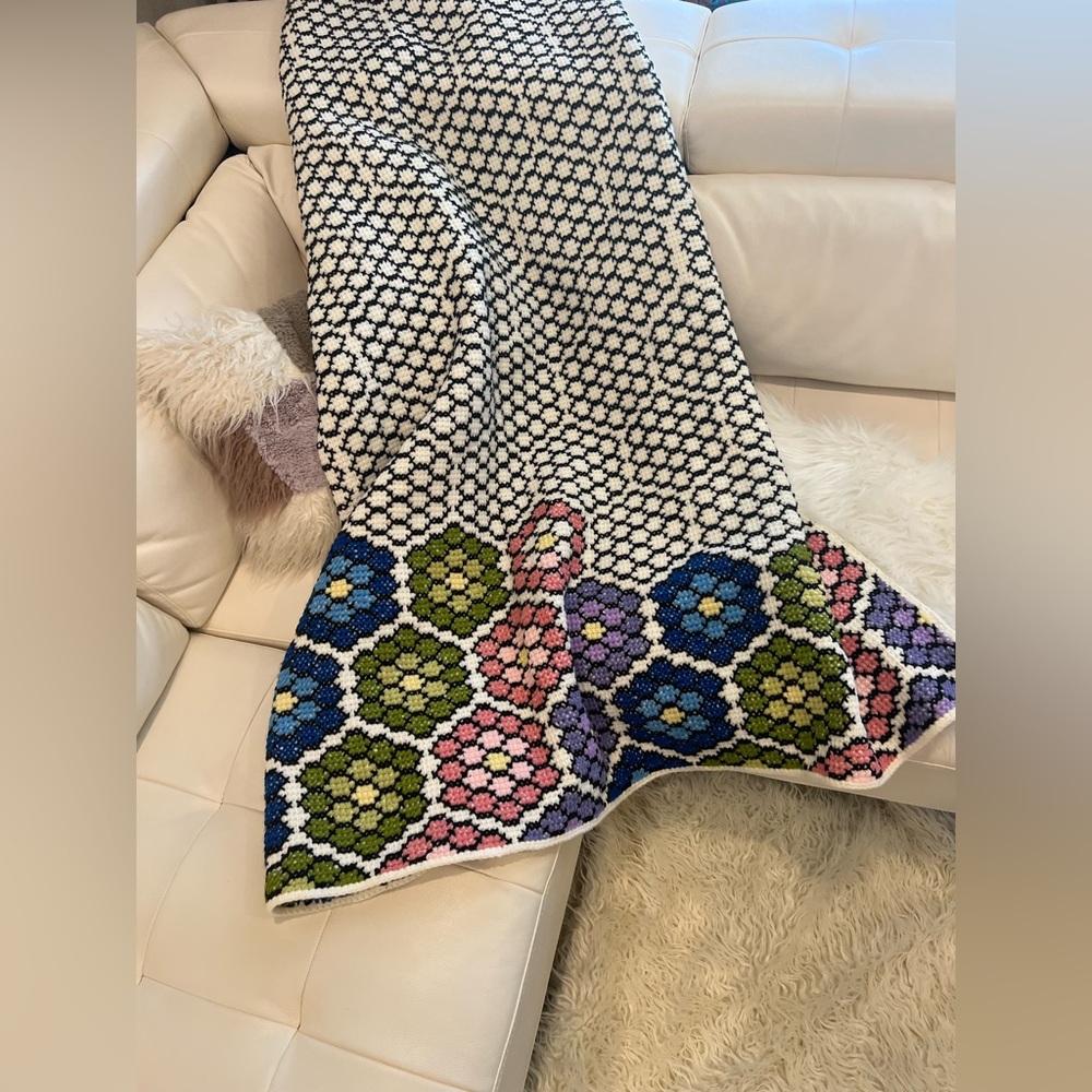 Large Handmade Afghan Honeycomb Blanket Throw Boho Farm House Retro Ra…